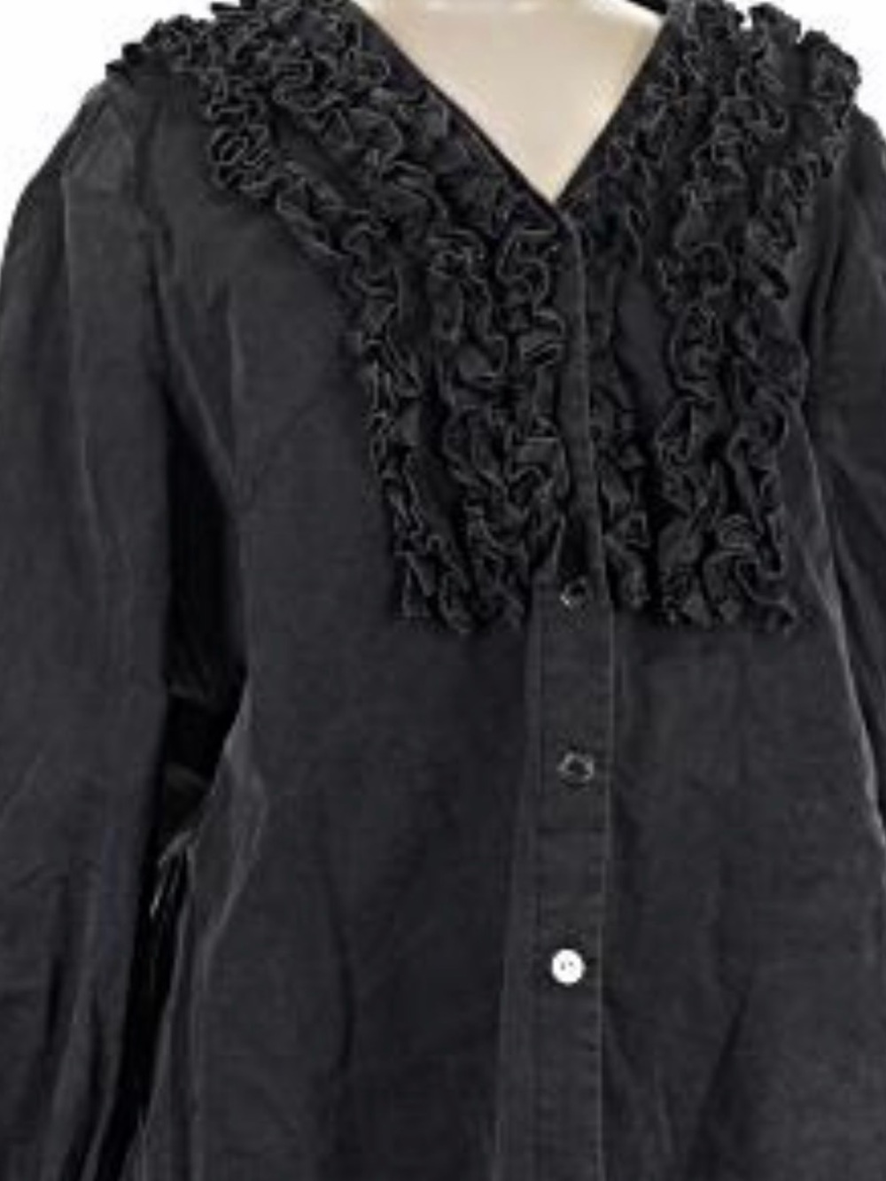 Ruffled Black washed Button-Up Blouse - Picture 2 of 5